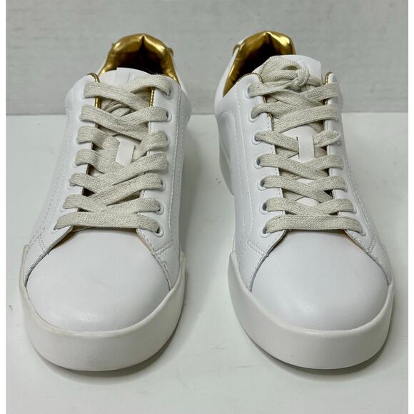 Donna Karan New York Women's Donna Lace Up Sneakers Shoes White/Gold Size 9.5M - Picture 1 of 8